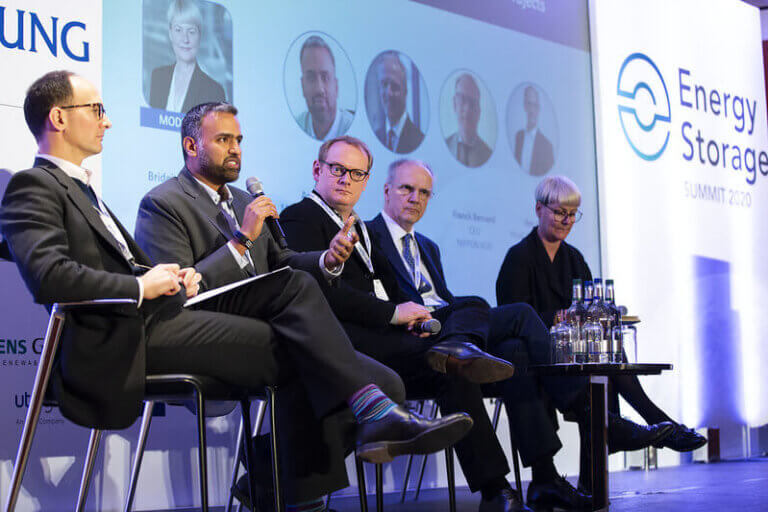 Speakers on stage at Energy Storage Summit 2020