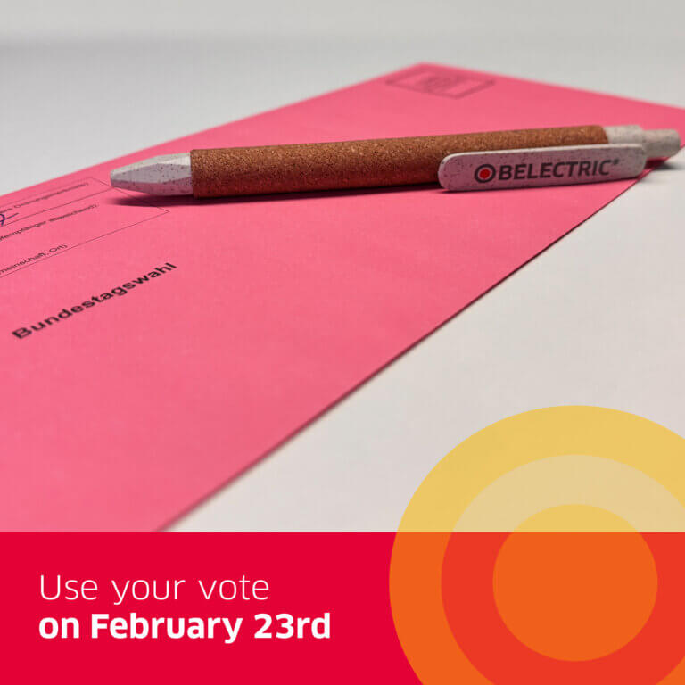 Federal election letter with Belectric ballpoint pen, caption: use your vote on 23 February