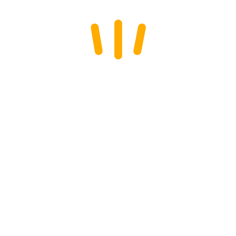 A white and yellow icon that shows two hands doing a high-five