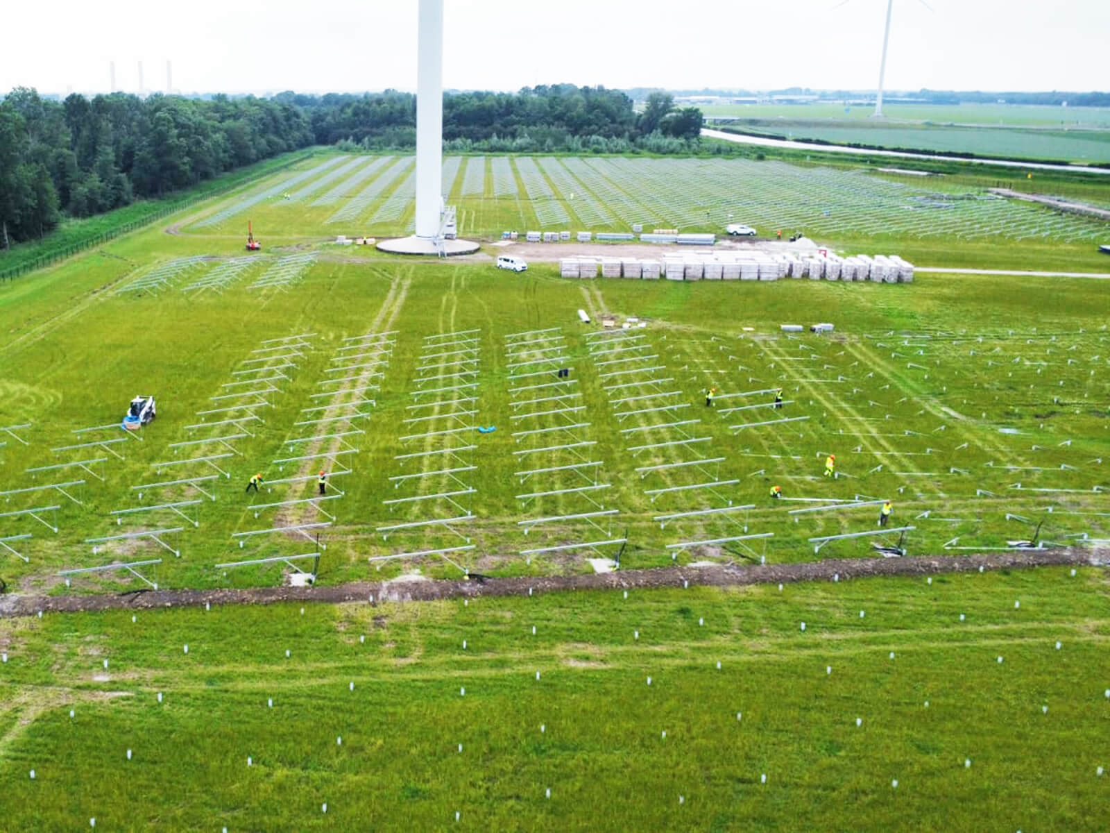 construction site of a solar farm from above