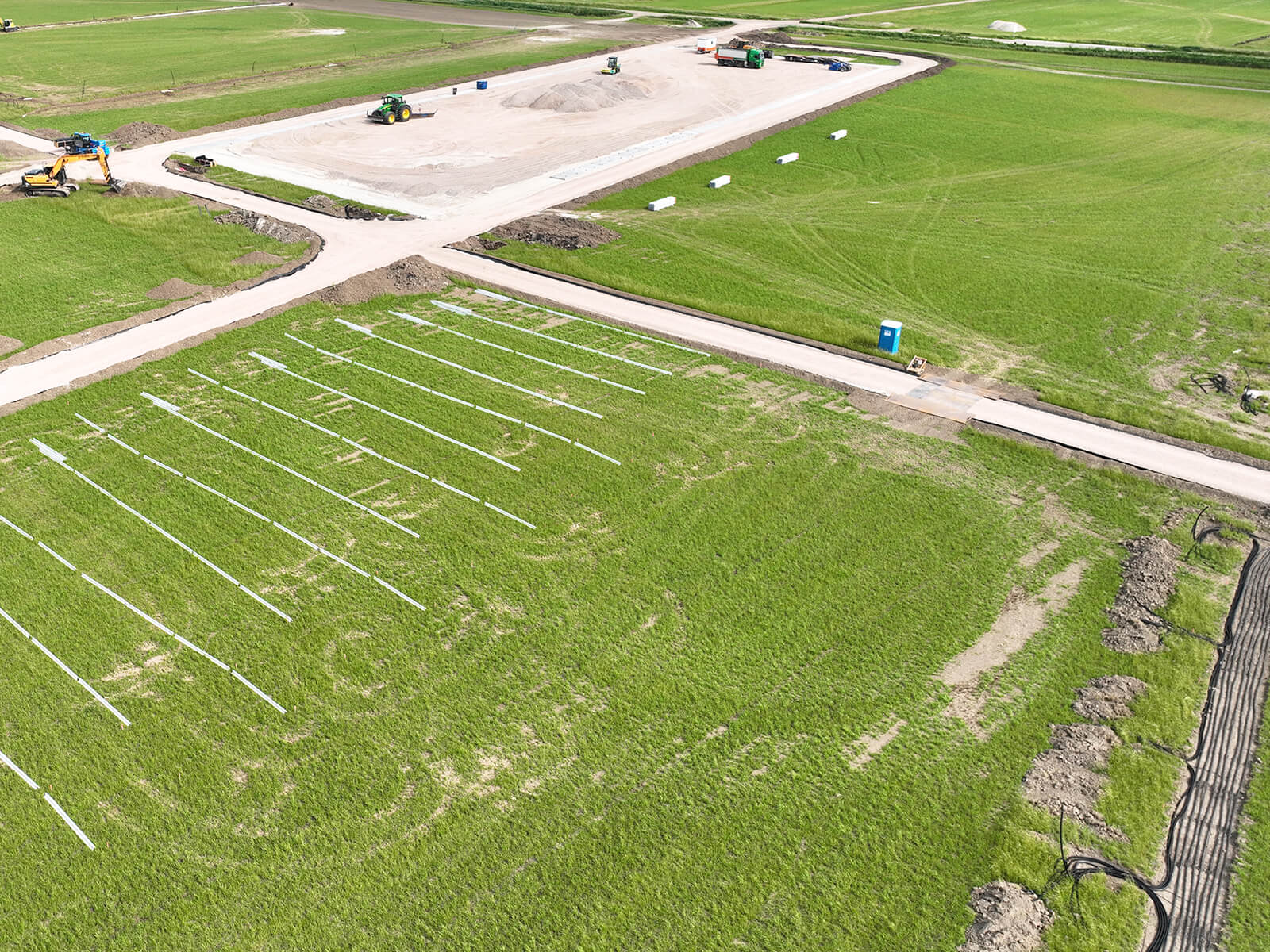 construction site of a solar farm from above