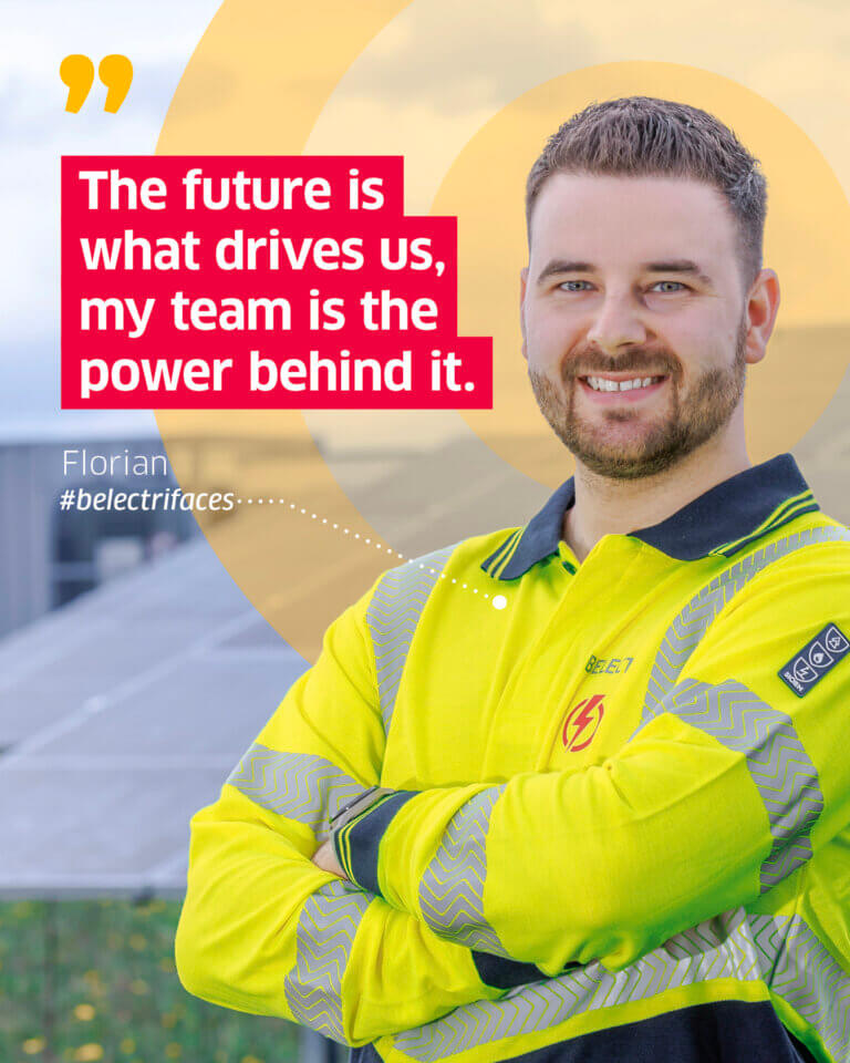 Smiling employee with a quote about his personal motivation