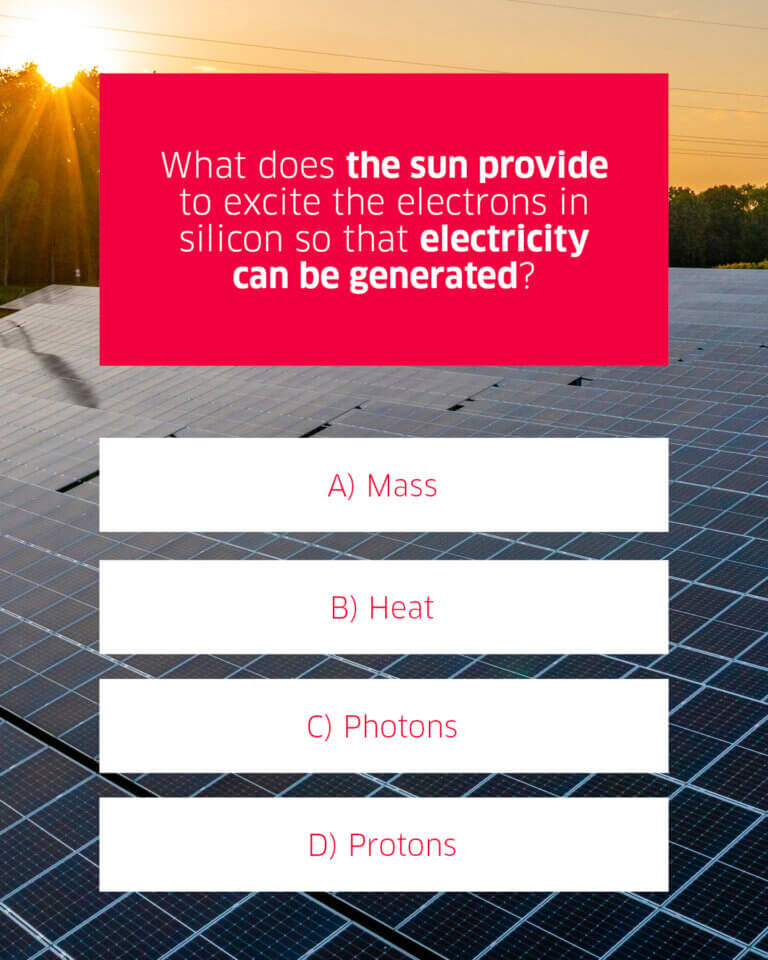 Solar park with questions about generating solar power including possible answers