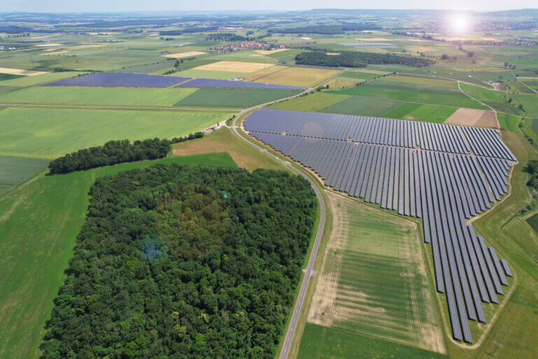 The BELECTRIC solar farm Herleshof in Lower Franconia shown from above